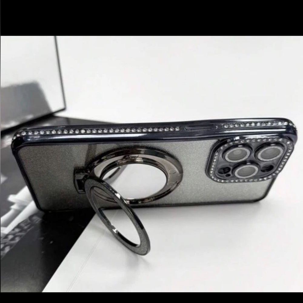 Black Glitter iPhone 14 Pro Max Case with Ring Holder - Picture 6 of 7